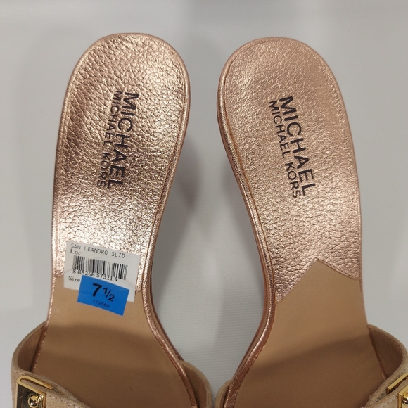 NWT Michael Kors Leandro Rose Gold and Tan Leather High Heel Shoes, 7.5 - Picture 5 of 12